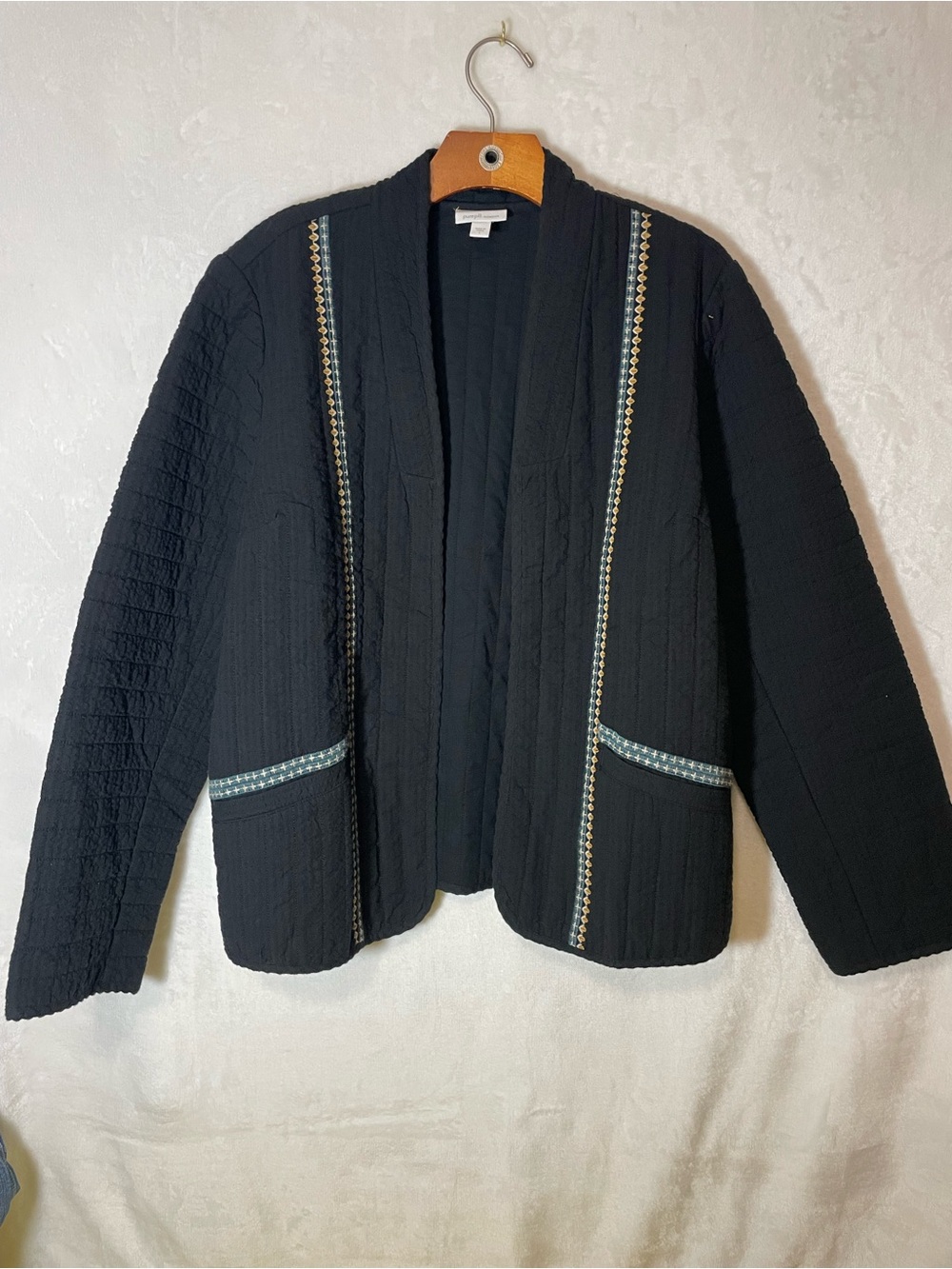 J. Jill Black Quilted Open-Front Blazer with Trim